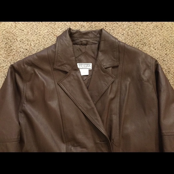𝅺venezia Vitale Brown Leather Jacket Coat Sz A4 - Picture 2 of 8